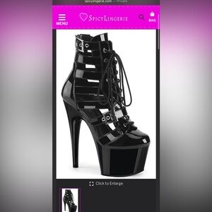 Pleaser Black Patent Lace-Up Platform Heels